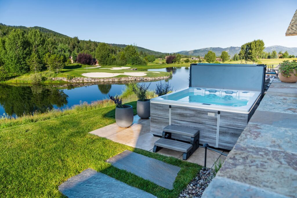 Hot tub in backyard