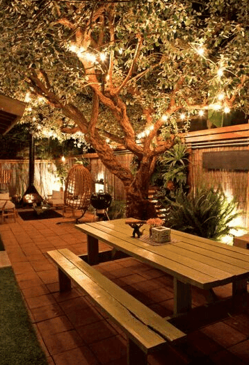 Patio with Picnic Table and Lighting