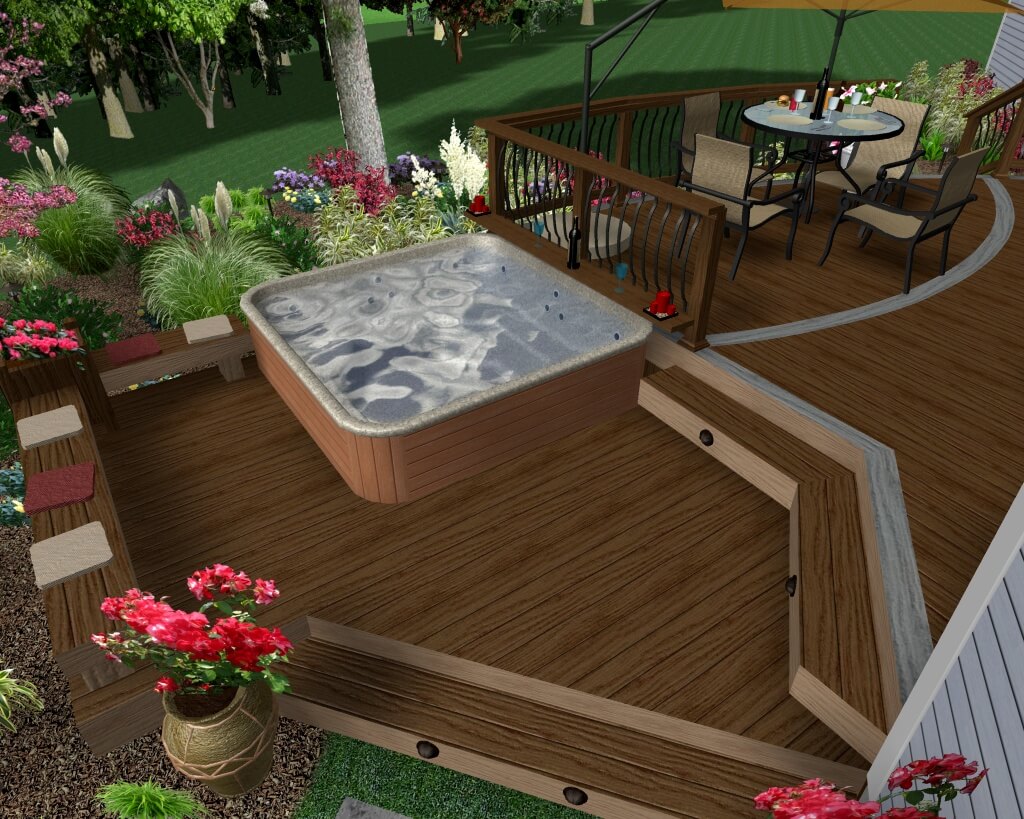 Hot Tub Deck Rendering with Levels