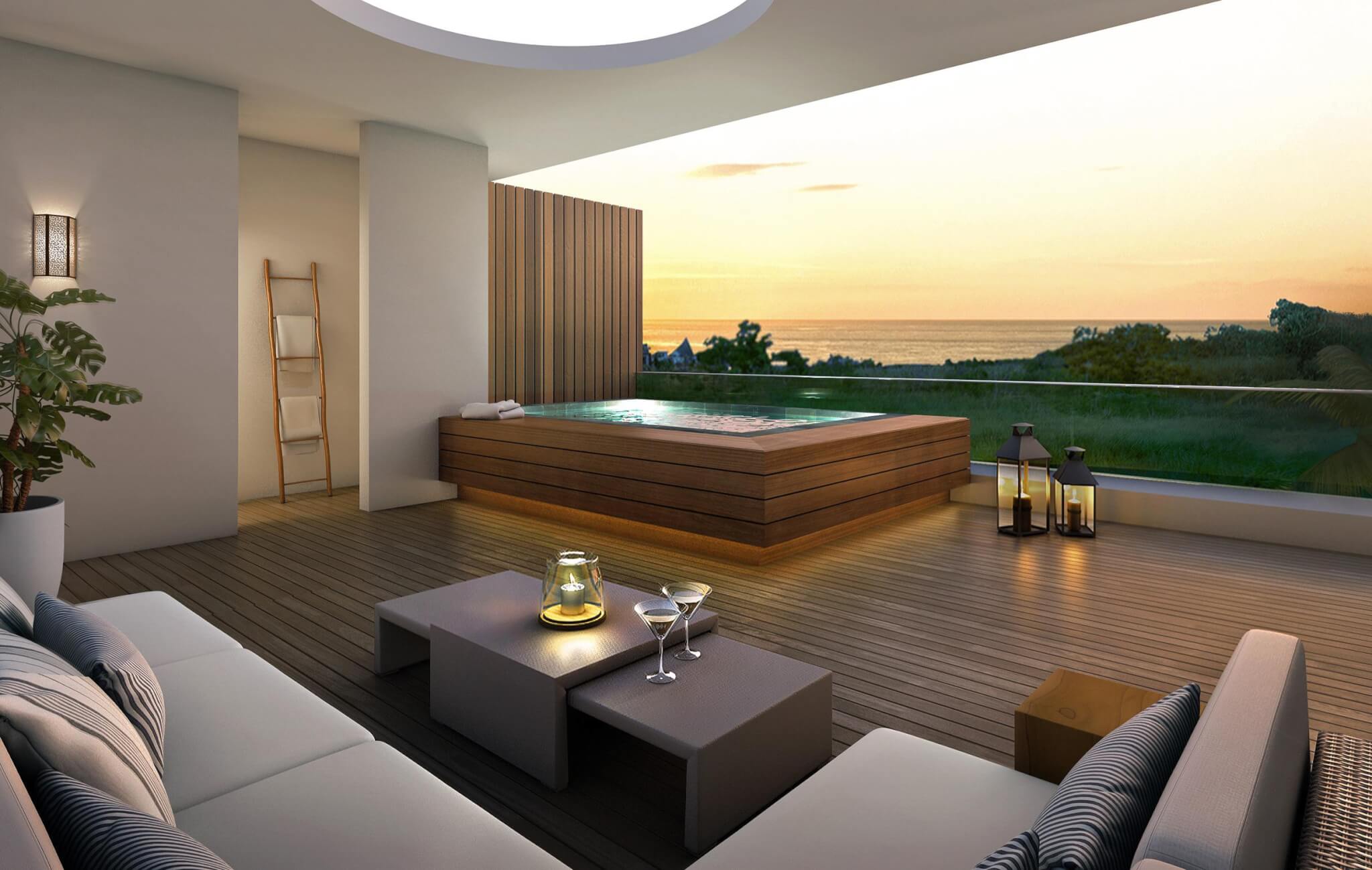 Modern Rooftop Patio Setting with Hot Tub Built In