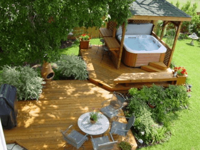 Hot Tub Deck with Gazebo and Patio Setting